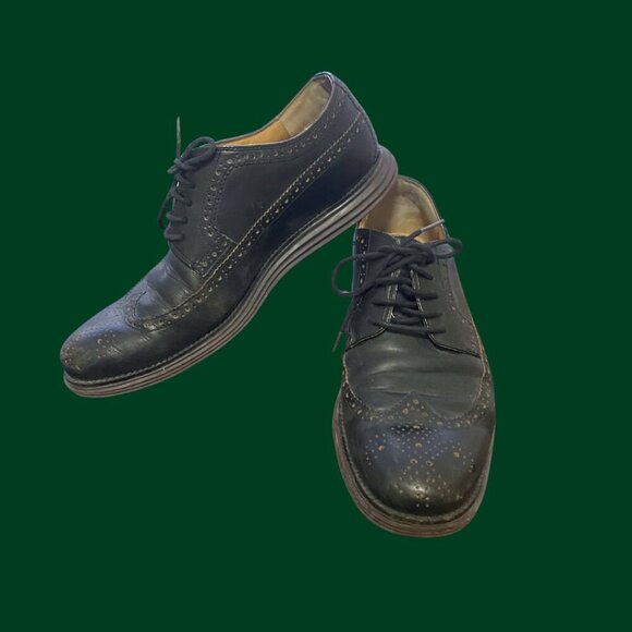 Cole Haan Black Leather Brogue Wingtip Oxfords | Size 13.5 - Picture 2 of 6